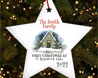 First At New Snowy House Star Personalised Christmas Tree Ornament Decoration