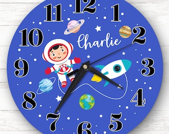 Boy Astronaut Planets Space Rocket Personalised Gift Personalised Clock