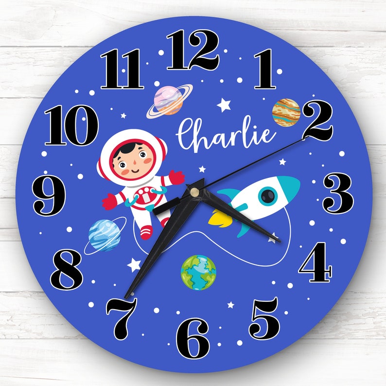 Boy Astronaut Planets Space Rocket Personalised Gift Personalised Clock image 1