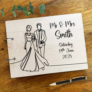 Couple pour le jour du mariage de M. et Mme Dessin au trait Message Notes Livre d'or de mariage souvenir Livre d'or de mariage personnalisé Livre souvenir Livre de souvenirs