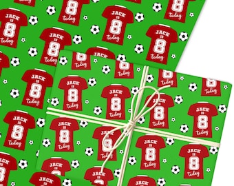 Personligt presentpapper Barnfödelsedagsfotboll Grön pojkar Anpassad presentinslagning | Ark eller rullar | Anpassat personligt presentpapper