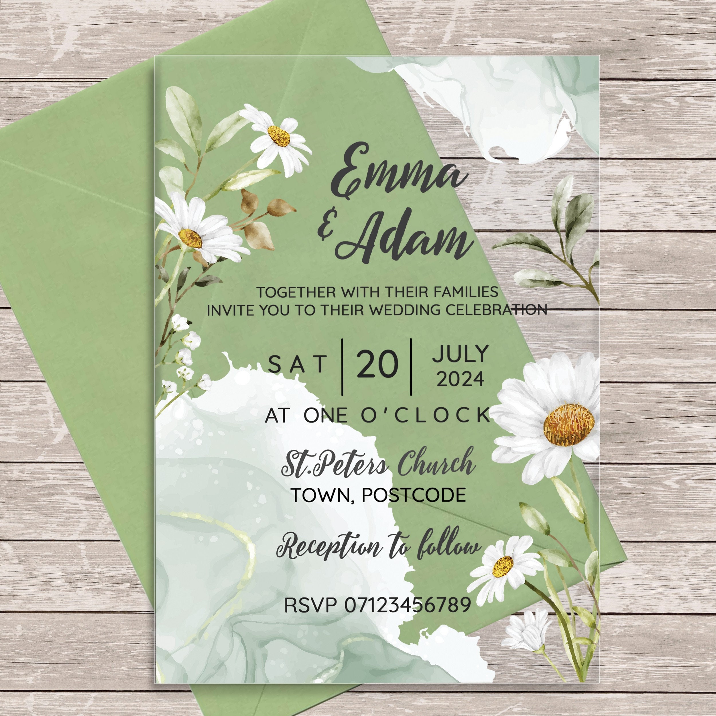 Daisy Flower Acrylic Clear Transparent Luxury Wedding Invitations Invites