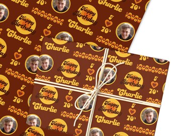 Gepersonaliseerd inpakpapier Verjaardag kinderen bruin foto custom cadeaupapier | Vellen of rollen | Aangepast gepersonaliseerd inpakpapier