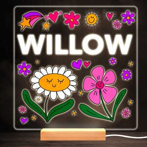Cute Happy Flowers Colourful Square Personalised Gift LED Lamp Night Light | Personalised Gift | Bedroom Lamp | Personalised Light