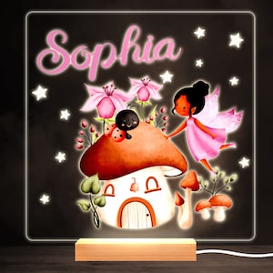 Fairy Garden And Mushroom House Bright Square Personalised Gift Lamp Night Light | Personalised Gift | Bedroom Lamp | Personalised Light