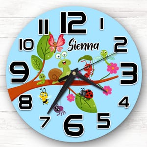 Cute Bugs Insects Personalised Gift For Kid&#39;s Bedroom Clock | Kids Clock, Children&#39;s Bedroom Decor, Custom Clock, Gift For Kids Wall Clock