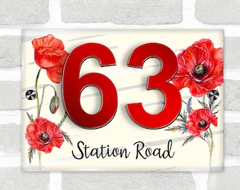 Poppy Flower Red 3D Acryl Huisadres Teken Deurnummer Plaquette
