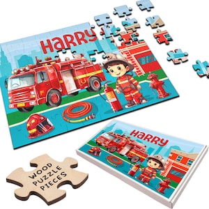 Fire Truck Fireman Kids Children Gift For Boys Personalised Wooden Jigsaw Puzzle | Personalized Gift, Custom Puzzle, Quality Wood, Fun Gift
