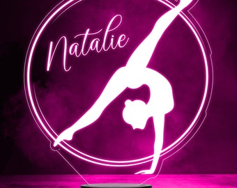 Gymnast Girl Pose Round Gymnastics Fan Personalised Colour Changing Night Light