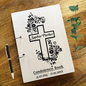 Croix florale de papillons, condoléances et condoléances pour les funérailles, livre d'or | Livre de condoléances funéraires personnalisé | Livre de sympathie