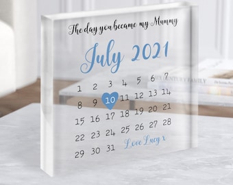 El día que te convertiste en mi mamá Calendario Bloque acrílico personalizado cuadrado azul - Regalo personalizado, Regalo de recuerdo, Regalo personalizado