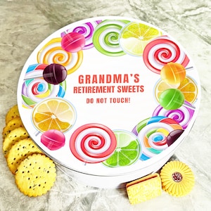 Round Grandma Retirement Sweets Personalised Treat Tin