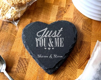 Heart Slate Just You & Me Happy Valentine's Day Gift Personalised Coaster