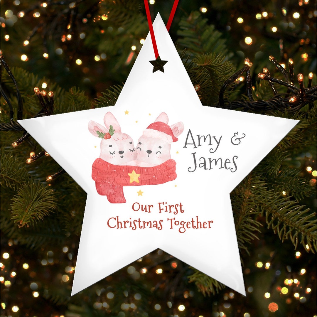 Our First as Couple Pink Personalised Christmas Tree Ornament ...