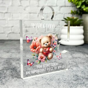 Gift For Nana Cute Floral Teddy Bear Heart Puzzle Piece Keepsake Plaque Ornament | Birthday Present Mother&#39;s Day Keepsake Gift Trinket