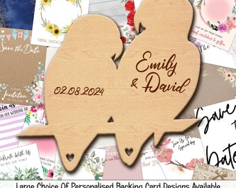 Lovebirds On Branch Wooden Wedding Save The Date Magnets & Backing Cards