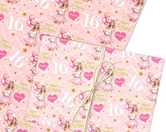 パーソナライズされたラッピングペーパー 子供の誕生日 ベビーピンク 女の子用 カスタムギフトラップ | シートまたはロール | カスタマイズされたパーソナライズされたラッピングペーパー