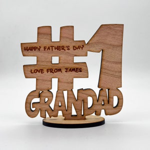 Father&#39;s Day No.1 Grandad Ornament Engraved Keepsake Personalised Gift
