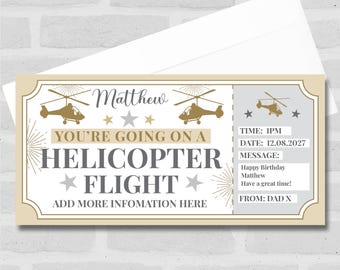 Buono regalo personalizzato con biglietto a sorpresa "Helicopter Flight Stars Gold" - Buono, sorpresa rivelata, buono, biglietto, carta
