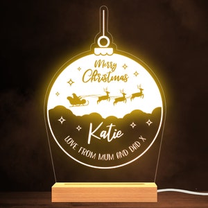 Santa Bauble Merry Christmas Name Gift Personalised Gift Lamp Night Light