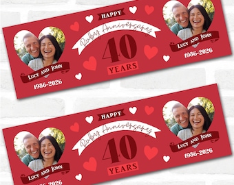 Personlig festbanderoll för 40-års bröllopsdag Ruby 40 år foto | Festdekoration, evenemangsbanderoll. 3 x 1 fot | 4,5x1,5 fot | 6 x 2 fot