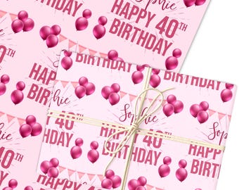 Personalised Wrapping Paper 40th Birthday Pink For Her Custom Gift Wrap | Sheets or Rolls | Customised Personalized Wrapping Paper