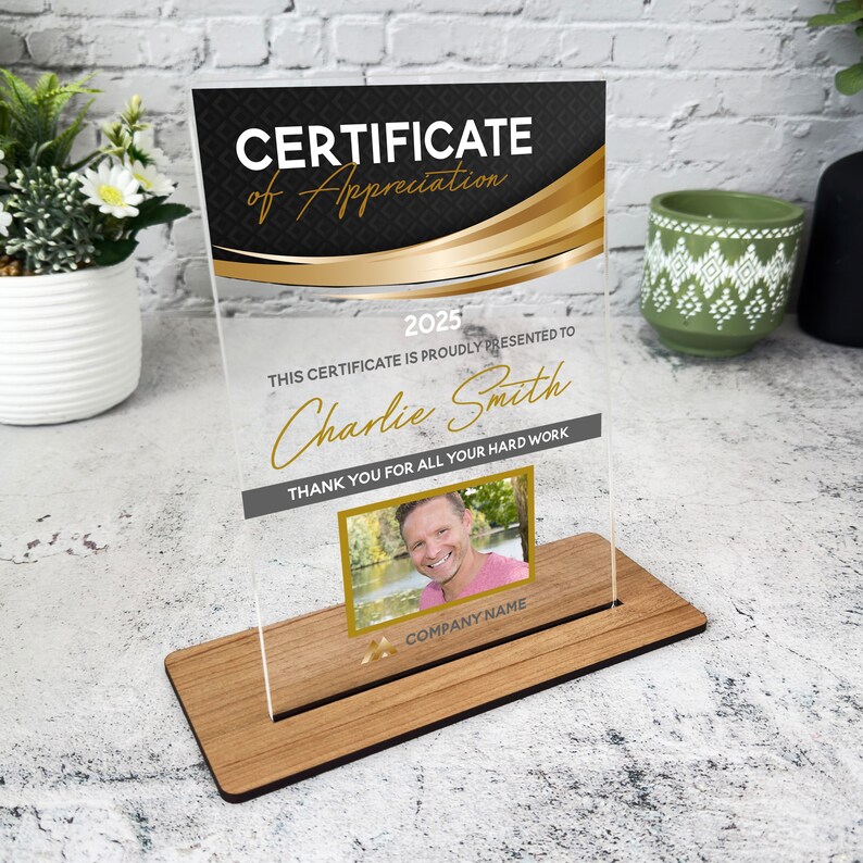 Certificate of Appreciation Gold Black Photo Thank You Gift ...