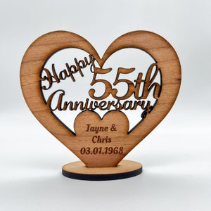 Feliz 55.º aniversario de boda, recuerdo grabado en corazón, regalo personalizado