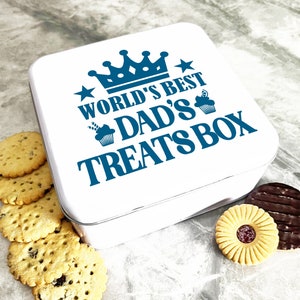 Square World&#39;s Best Dad Treats Box Personalised Treat Tin