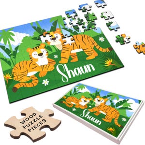 Tigers Safari Children&#39;s Kids Gift Custom Personalised Wooden Jigsaw Puzzle | Personalized Gift, Custom Puzzle, Quality Wood, Fun Gift