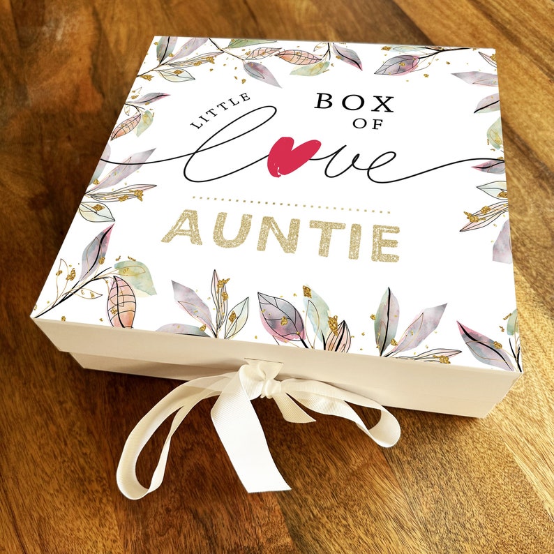 Little Box Of Love Auntie Personalised Square Keepsake Memory Hamper Gift Box image 1