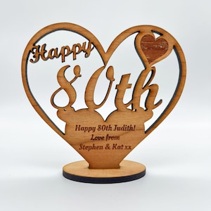 "Happy 80th Geburtstags-Herz graviertes Andenken-personalisiertes Geschenk."