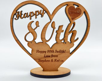 Happy 80th Special Birthday Heart Engraved Keepsake Personalised Gift