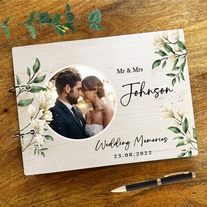 木製水彩花柄フォトアルバム 結婚式の思い出の記念本 結婚式の記念本 思い出のスクラップブック フォトアルバム