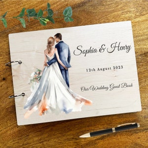 Notes de message pour les mariés, aquarelle en bois, livre d'or de mariage souvenir, livre d'or de mariage personnalisé, livre d'or, livre d'or, souvenir