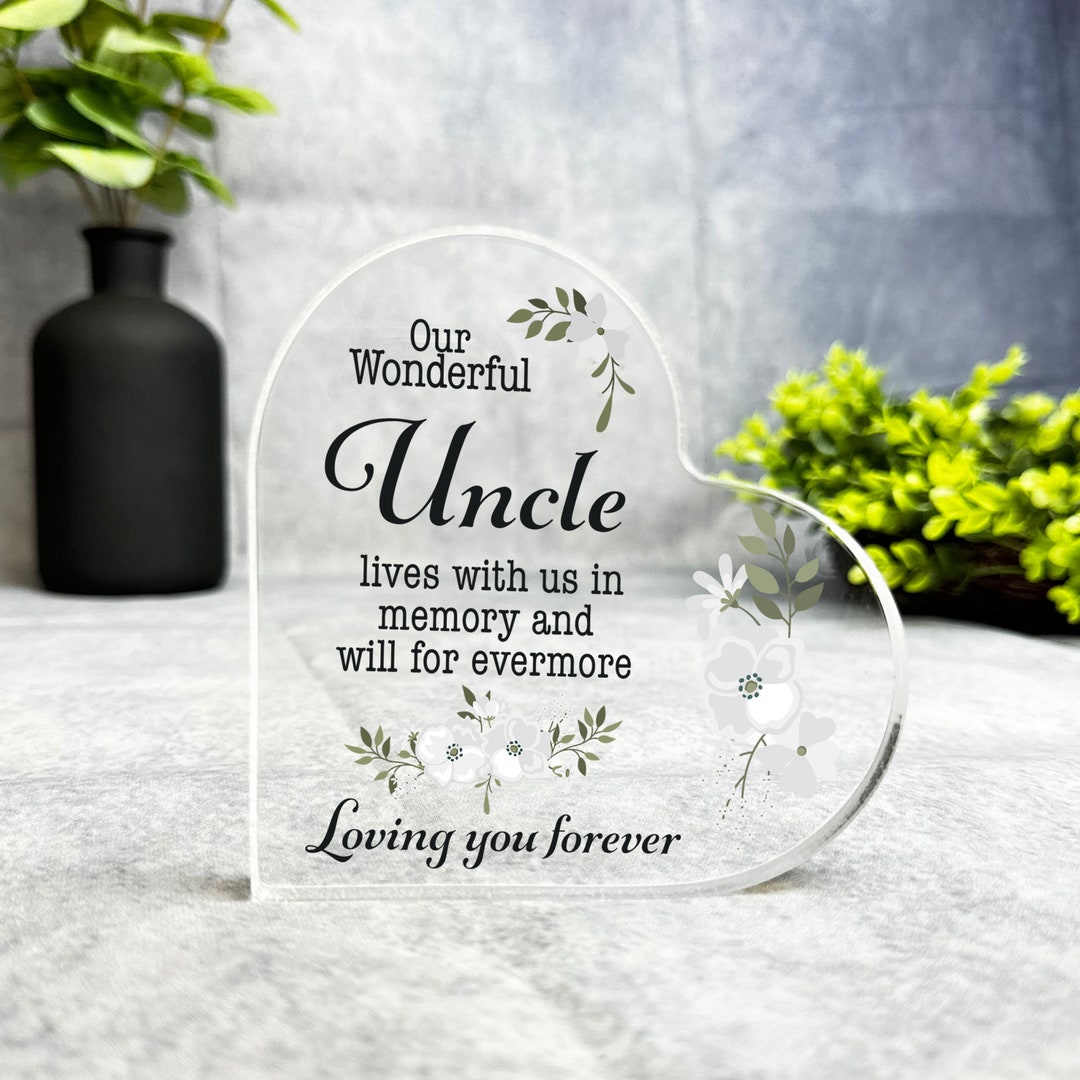 Uncle Rip Flower Card Uncle White Floral Memorial Heart Plaque Sympathy Gift Keepsake Gift ...