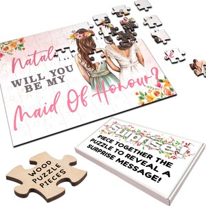 Floral Will You Be My Maid Of Honour Gift Personalised Wooden Jigsaw Puzzle | Personalized Gift, Custom Puzzle, Quality Wood, Fun Gift