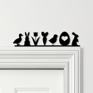Adorno para puerta de Pascua con personajes de varios colores. Letrero decorativo para la parte superior de la puerta. Decoración de pared novedosa, arte para marcos de puertas y arte decorativo para puertas.
