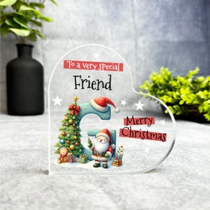 Regalo para un amigo especial, placa de recuerdo con forma de corazón con la letra G del alfabeto navideño, regalo de recuerdo navideño, abalorio de acrílico