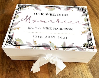 Watercolour Gold Vintage Personalised Wedding Day Keepsake Gift Memory Box