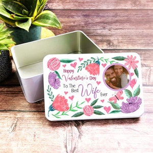 Lata de almacenamiento personalizada para regalo de San Valentín con foto de mariposa morada de Best Wife Ever