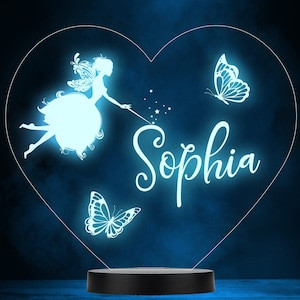 Girls Fairy Butterflies Heart Personalised Gift Colour Change Lamp Night Light