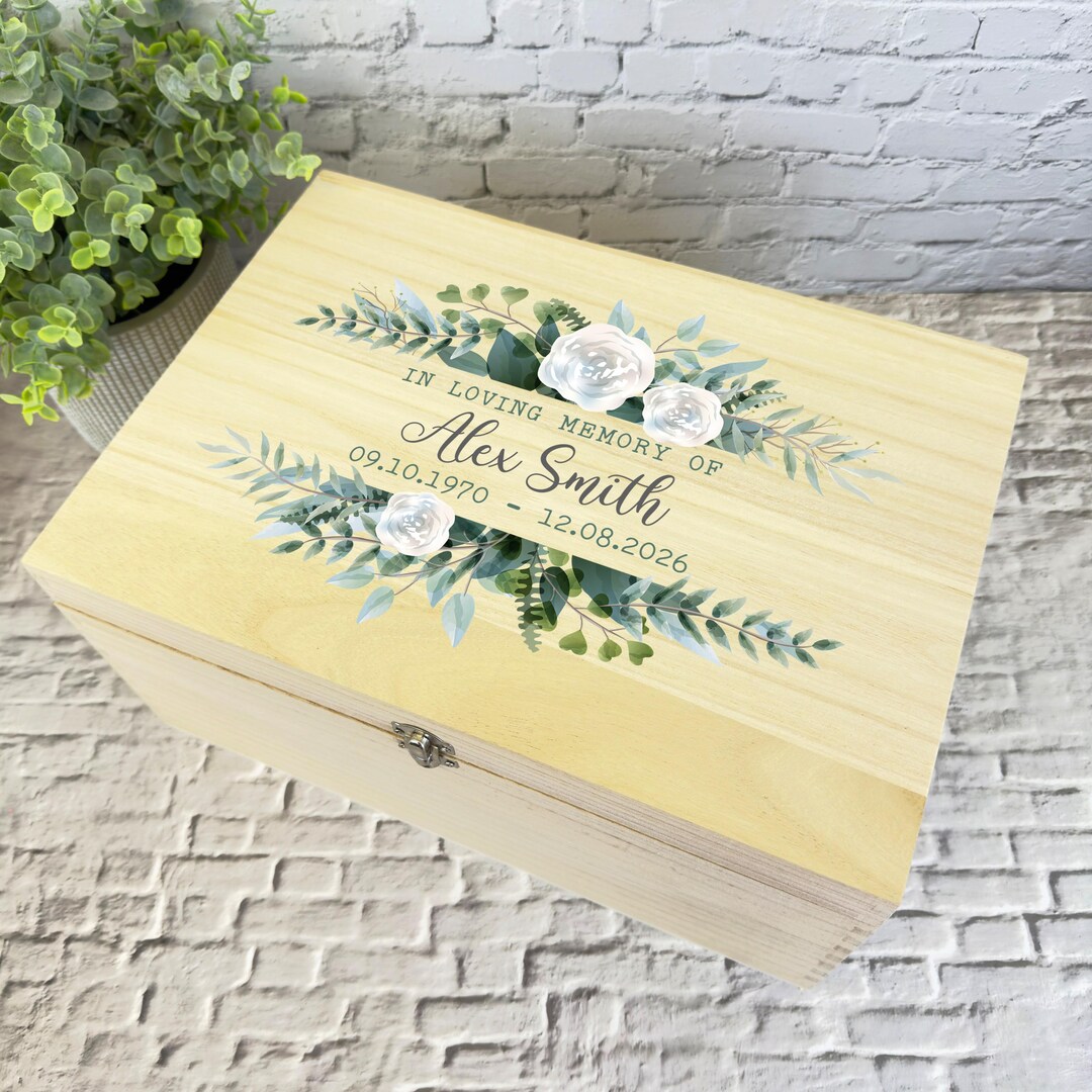 In Loving Memory White Green Leaves Memorial Personalised Wooden ...