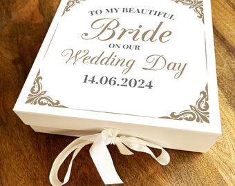Bride Wife Elegant Frame Gold Silver Personalised Square Wedding Day Gift Box