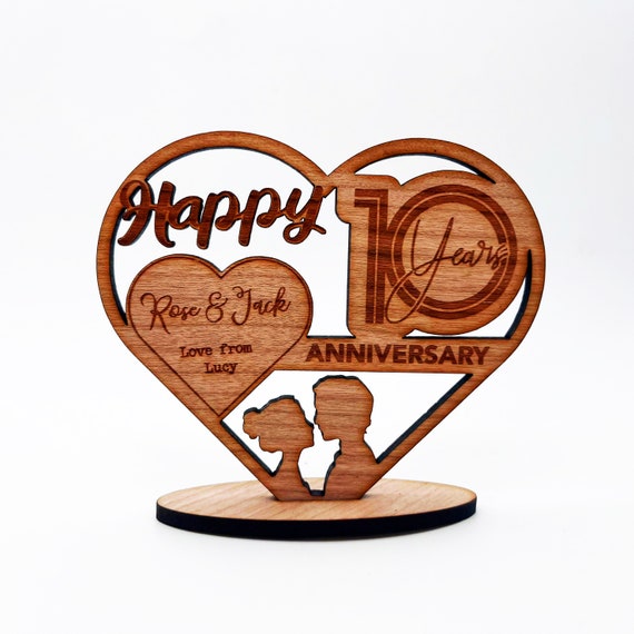 Porte-Clés Cœur En Bois Gravé Personnalisé - Cadeau Anniversaire De Mariage - Fabriqué En France - 8x4 Cm