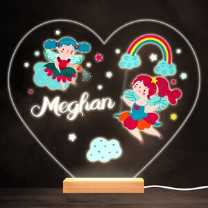 Colourful Rainbow Fairies Colourful Heart Personalised Gift LED Lamp Night Light | Personalised Gift | Bedroom Lamp | Personalised Light