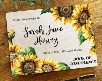 Vintage Sunflower Corners Sympathy Loving Memory Funeral Condolence Guest Book | Personalised Funeral Condolence Book |Sympathy Book
