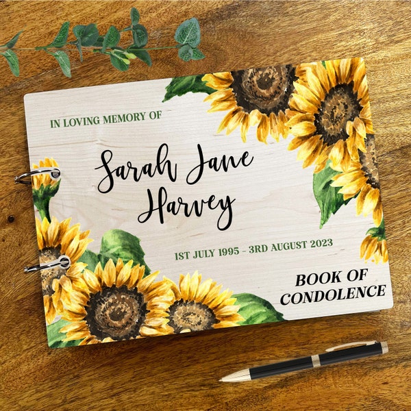 Vintage Sunflower Corners Sympathy Loving Memory Funeral Condolence Guest Book | Personalised Funeral Condolence Book |Sympathy Book