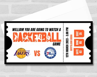 Watch A Basketball Game Personalised Surprise Ticket Gift Voucher- Coupon, Surprise Reveal, Voucher, Ticket, Card
