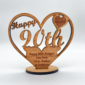 Happy 90th Geburtstags-Herz gravierte Andenken-personalisiertes Geschenk